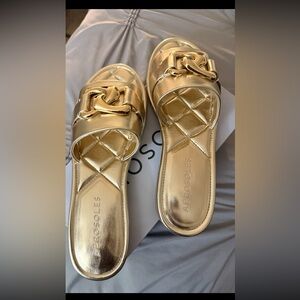 AEROSOLES Women's Metallic Gold Slide Sandals